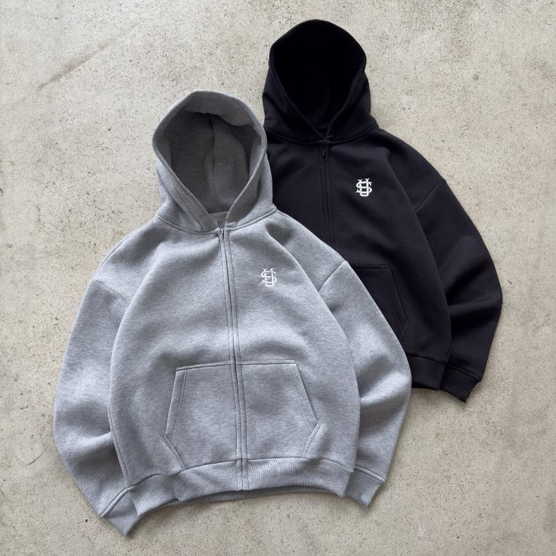 Европейская и американская простая вышивка спортивная мода ретро повседневная молния кардиган толстовка