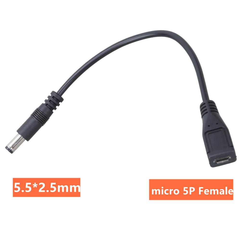 5-контактный female Micro USB 5V DC 5.5x2.5mm male Адаптер Разъем Кабель 22AWG Медная проволока 20 см / 7.87 дюйма Поддержка 5.5x2.1 мм