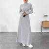 Fashion Slim A-line Maxi Dress for Women Autumn Winter Solid Turtleneck Collar Bodycon Dress Long Sleeve Elastic Knitted Dresses