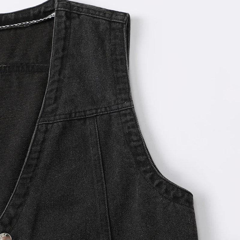 Джинсовый жилет куртка    Винтажный женский повседневный однотонный жилет без рукавов Джинсовая куртка топ