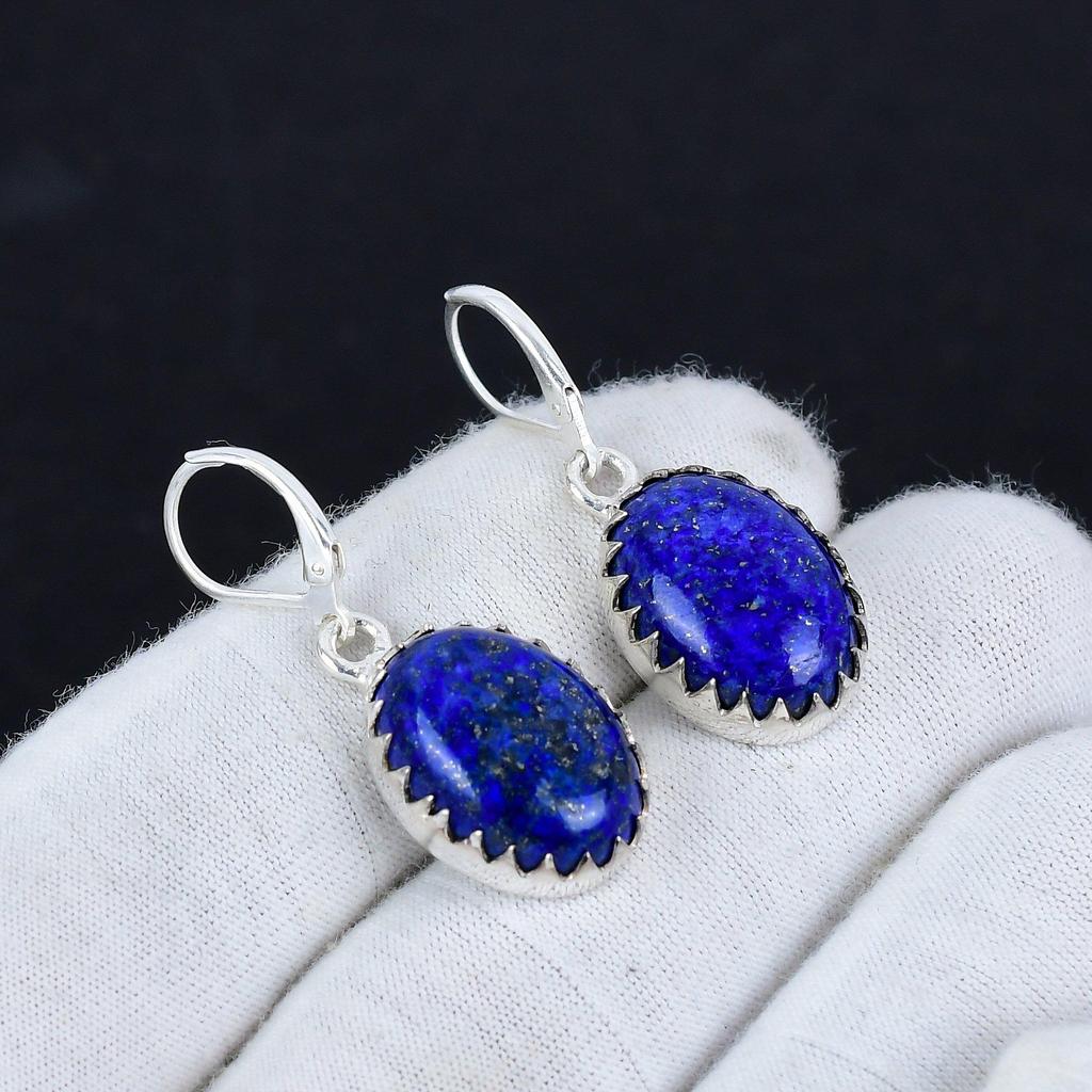 Natural Lapis Lazuli Gemstone 925 Sterling Silver Earring, Boho Silver Jewelry Dangle Earrings, Gifts For Mother Day Gifts For Her