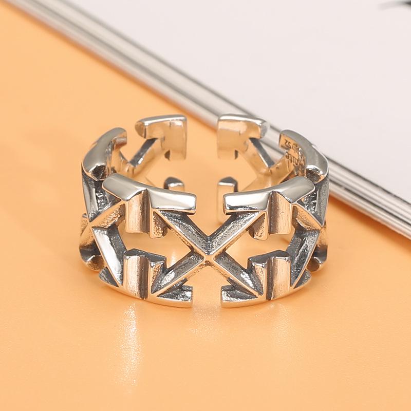 European Retro Distressed Double Arrow X Ring: High-End Thai Silver Jewelry with Trendy Elegance