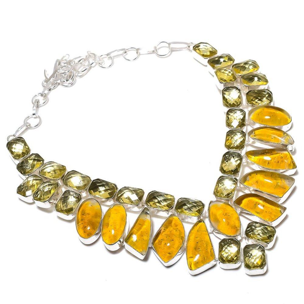 Natural Dicorich Glass, Citrine Gemstone 925 Sterling Silver Necklace 18" C9s01