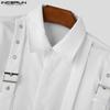 INCERUN Oversized Men Lapel Neck Long Sleeve Buttons Shirts Ribbon Patchwork Tops