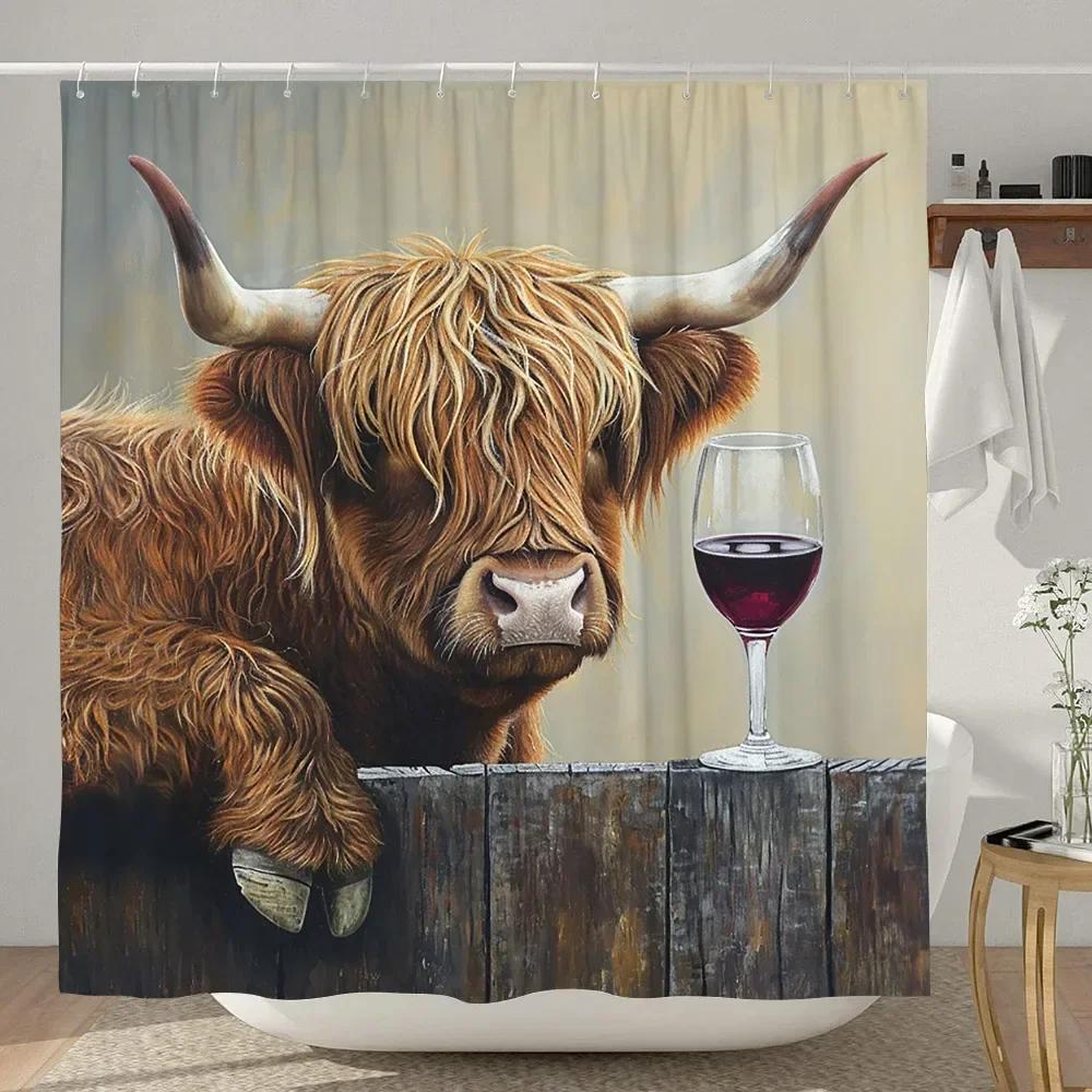 Смешная шторка для душа с хайлендской коровой, деревенская, с мультяшным животным, детская занавеска для ванной, полиэстеровая ткань, домашний декор для ванной