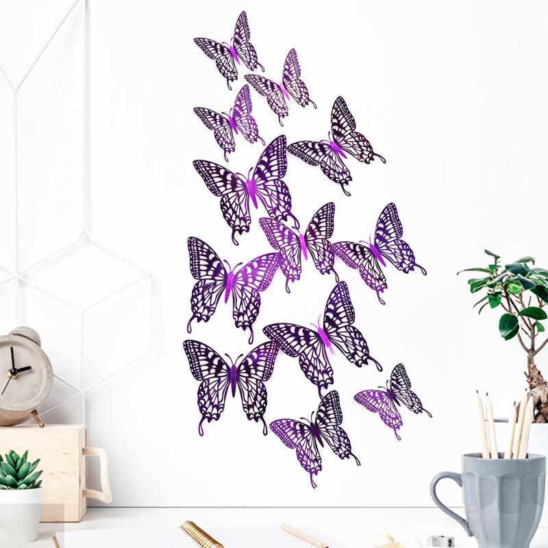 12 Pieces 3D Hollow Butterfly Wall Sticker Bedroom Living Room Home Decoration Paper Butterfly