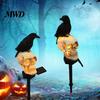 Solar Powered Pathway Lighting LED Crow Skull Light, Waterproof Halloween Gothic Decorative Stakes for Flowerbeds on Skeleton Head Stake Lamp Garden,