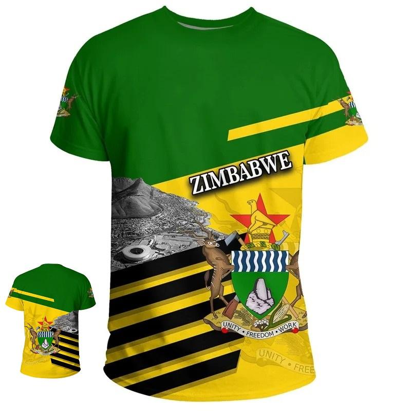 Летний топ с круглым вырезом и 3D-принтом Зимбабве, модная повседневная мужская футболка с коротким рукавом