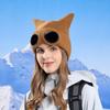Autumn Winter Windproof Glasses Cap Women's Velvet Warm Knitted Hat Outdoor Ski Ear Protection Cap