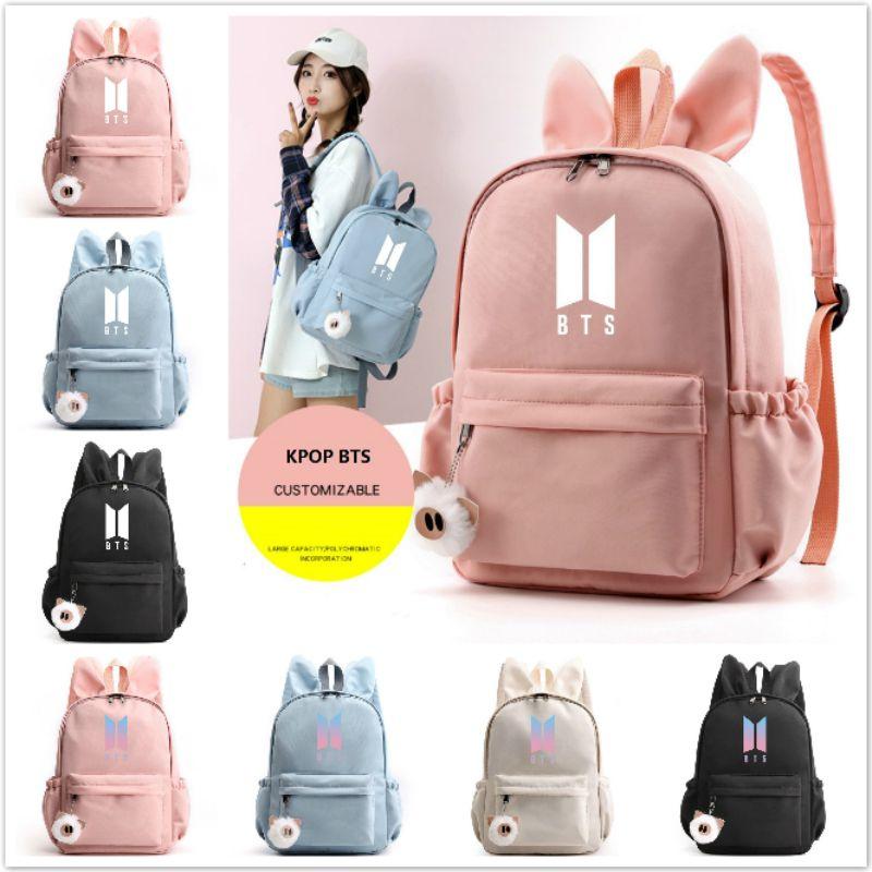 Bunny Kpop Bts Rabbit Ears Backpack Girls School Bags V With Piggy Pendant Plush