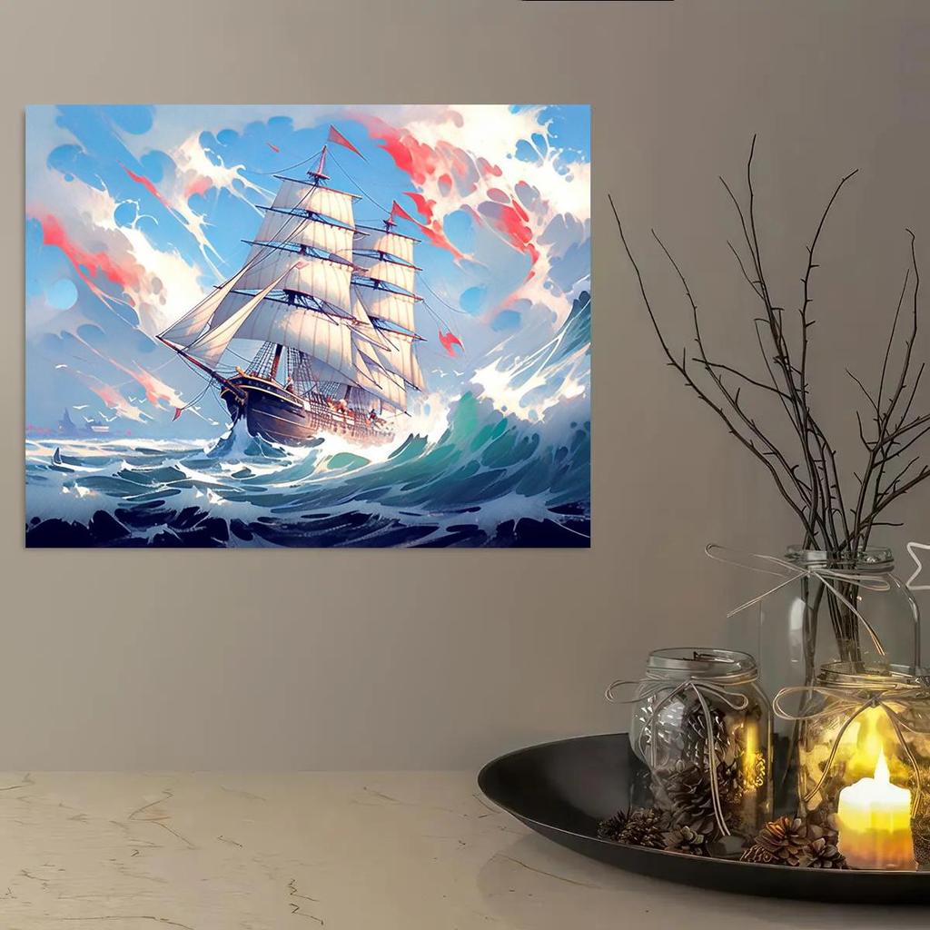 Рамка для рисования лодки по номерам для взрослых, наборы для начинающих, раскраска по номерам, поделки своими руками, ручная работа для украшения дома, 40x50 см