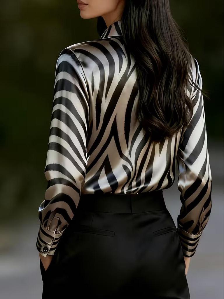 Повседневная свободная рубашка на пуговицах с принтом зебры для женщин, весна/осень 2026