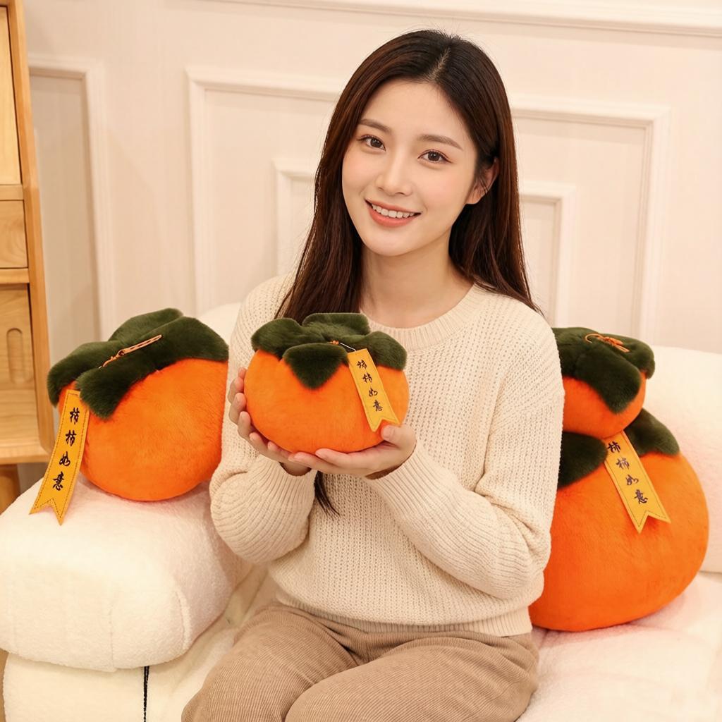 20Cm Fluffy Persimmon Long Plush Pillow Stuffed Fruit Simulation Plushie Back Support Head Support Cushion Gift