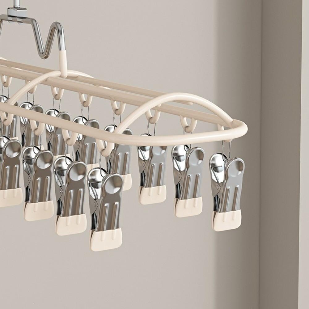 Windproof Clothes Drying Hanger with 20 Clips Stainless Steel Sock Drying Rack Space-Saving Rustproof Clothes Hanger Small Space