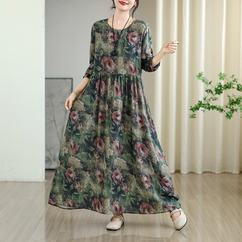 Long Sleeve Plus Size Cotton Vintage Floral New In Dresses for Women Casual Loose Spring Summer Autumn Dress