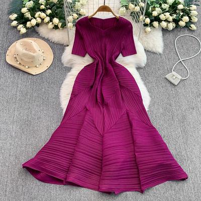 Летние женские повседневные платья больших размеров Miyake Folds, оверсайз, свободные, длинные, макси, плиссированные, домашние