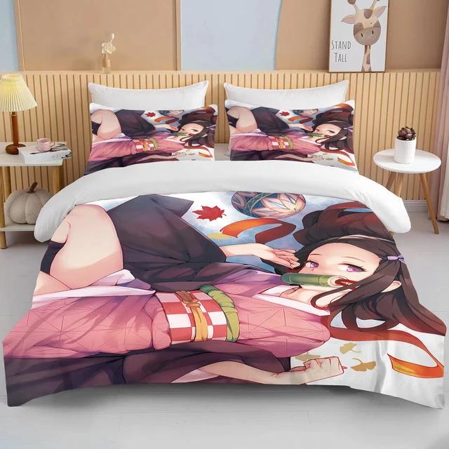 Nezuko Kamado Demon Slayer  Bedding Set Anime Duvet Cover Comforter Bed Linen Single Twin Full Queen Size 3d Kids Girl Boys Gift
