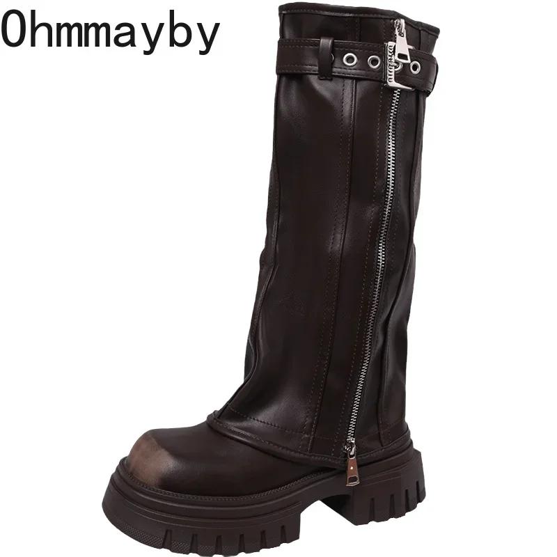 Chunky Knee High Boots Women Fashion Ladies Side Zippers Knight Long Boots  New Autumn Winter Women's Shoes