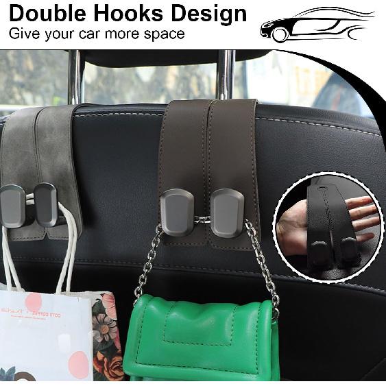 Elegananccy 2 Pack Double Car Seat Headrest Hooks, Leather Car Purse Hanger Holder For Bags, Cars Organizer And Storage Accessories For Women(Black)