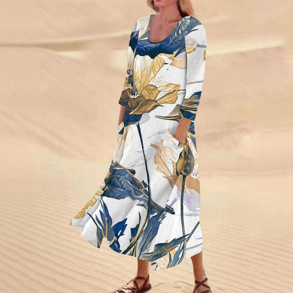 Женское повседневное платье с карманом и рукавами три четверти с цветочным принтом