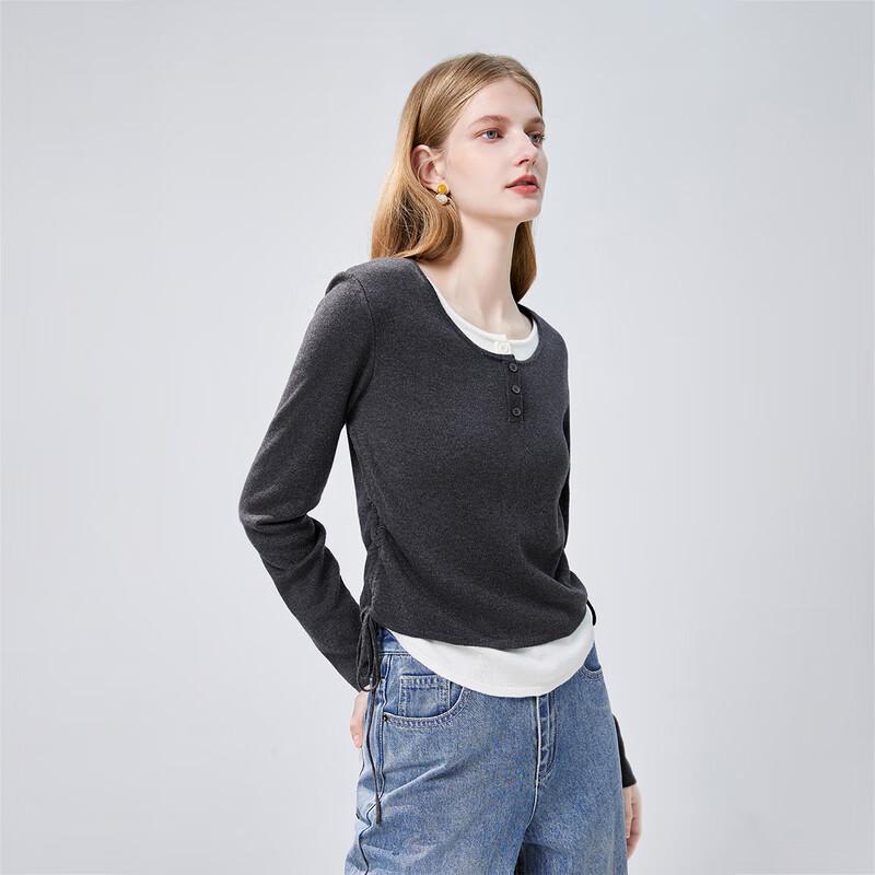 Women's Faux Two-Piece Round Neck Knit Top