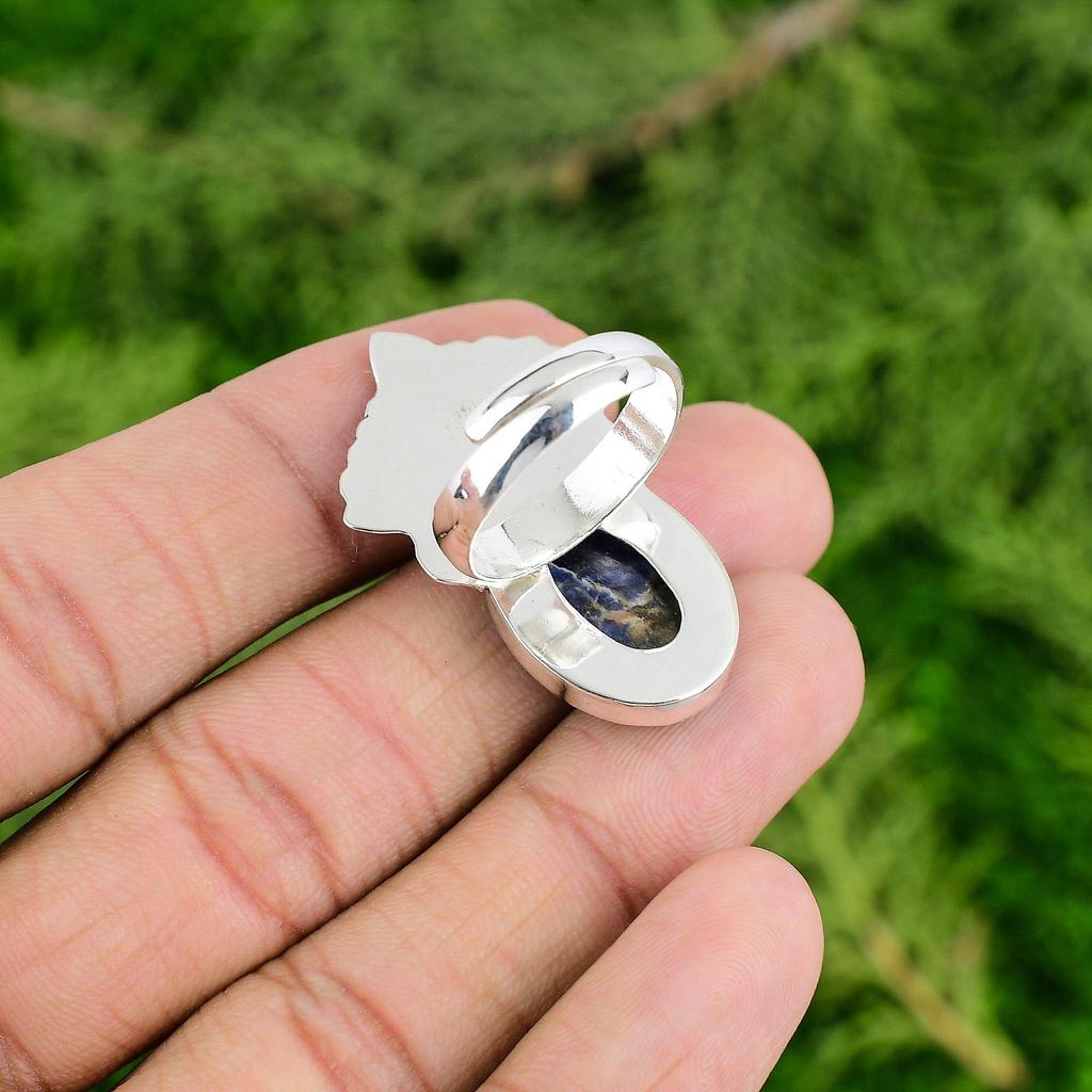 925 Silver Oval Sodalite Gemstone Statement Sister Promise Third Eye Chakra Ring