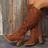Large Size Coarse Heel Suede Tall Knight Boots Women's But Knee Round Heel High Heel Pointed Boots