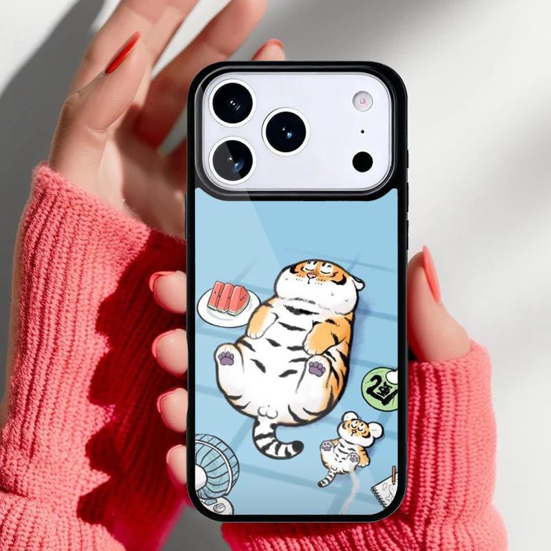 Cartoon Fat Tiger Phone Case for iPhone 17 16 15 14 13 Pro Max Back Cover for 12 11 Pro Coque