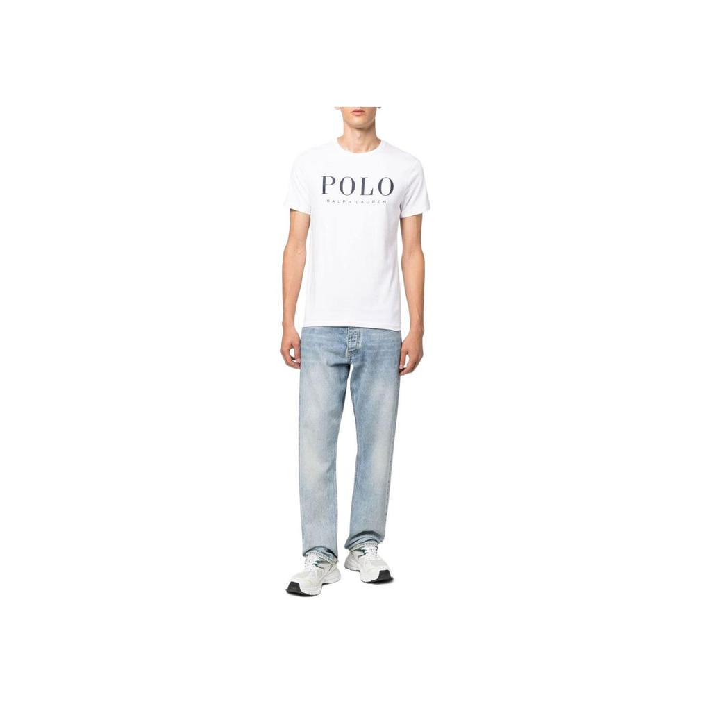 Polo Ralph Lauren Весна/Лето 22 Белая мужская футболка с коротким рукавом и круглым вырезом, с большим принтом-буквой логотипа 710860829-008