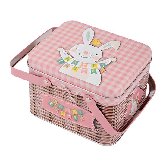 Портативная жестяная коробка для хранения пасхального печенья и конфет с 2 ручками, пустая жестяная банка, контейнер для хранения печенья и конфет для вечеринки на Пасху