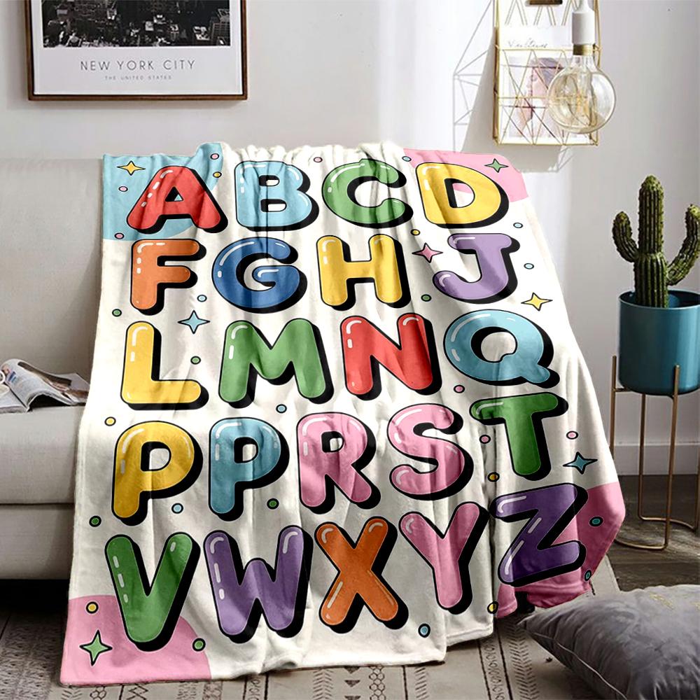 Colorful Alphabet Design Keep warm for KidsFlannel blanket for bedroom, living room, sofa, and nap