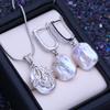 LSOOYH Natural Freshwater Big Baroque Pearl Necklace Square Pendant Fashion Drop Earrings For Women Pearl Jewelry Sets