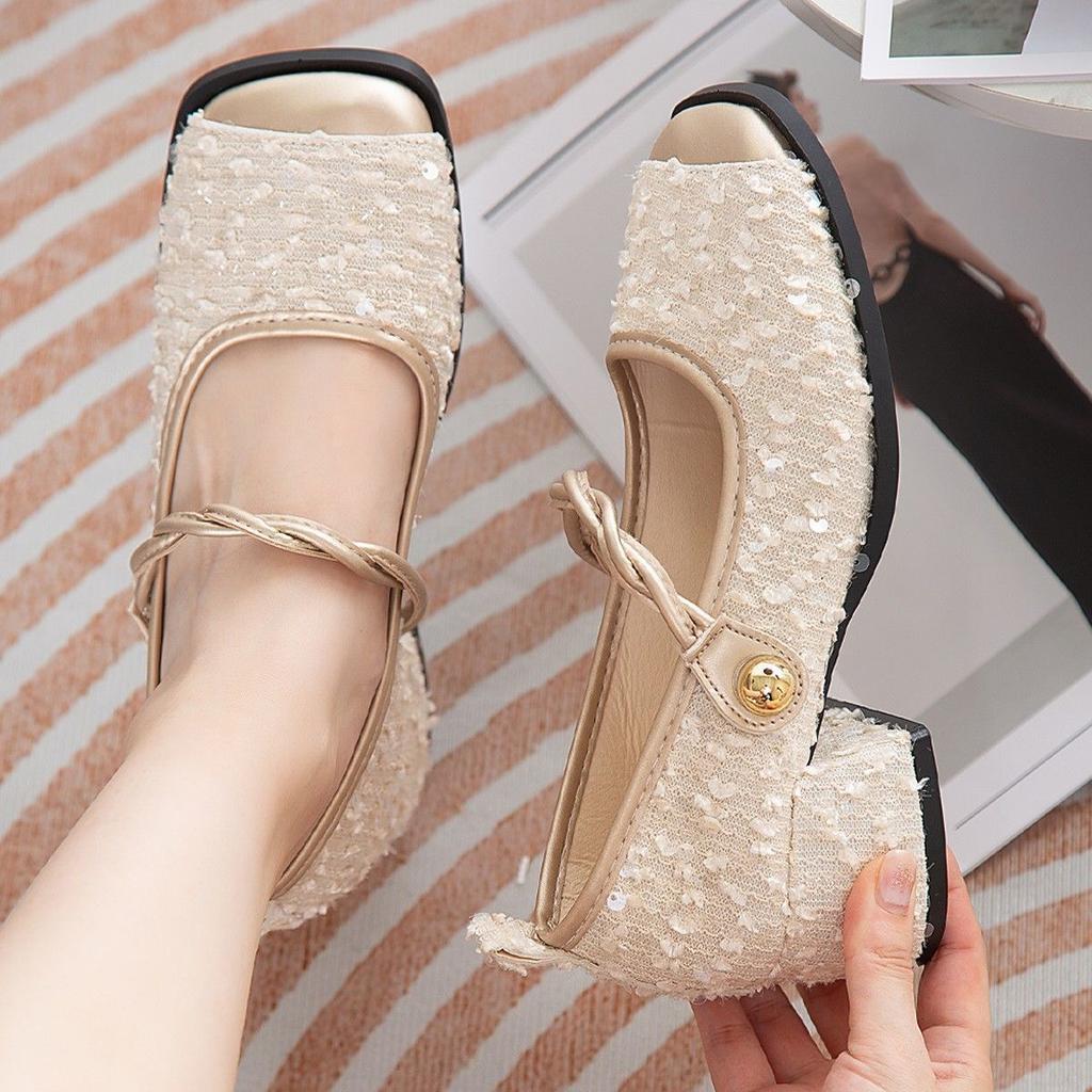 With Skirt Thick Heel Evening Shoes Shallow Mouth Single Shoes 2025 Spring and Summer New French Small Fragrant Mary Jane Shoes Women's Shoes