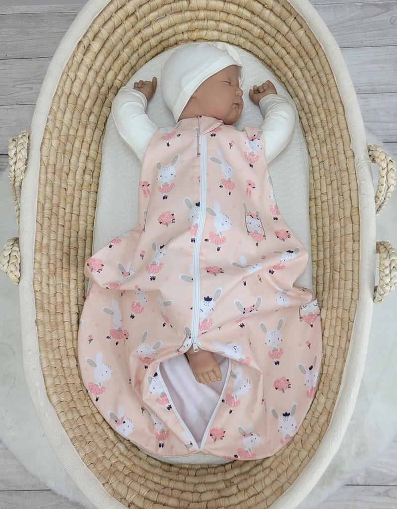 Rounded cotton sleeping bag for children S 0-6 months summer TOG 1.0 - ballerina bunnies on pink