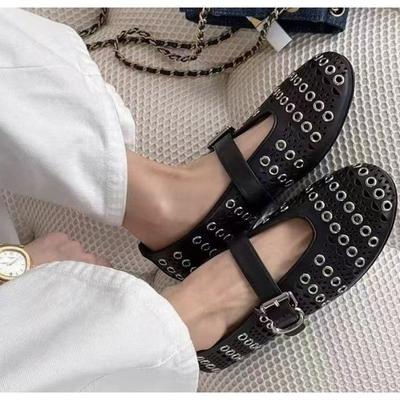 Туфли-балетки женские с металлической пряжкой, круглый носок, новый дизайн, ручная работа, модные Zapatos Mujer