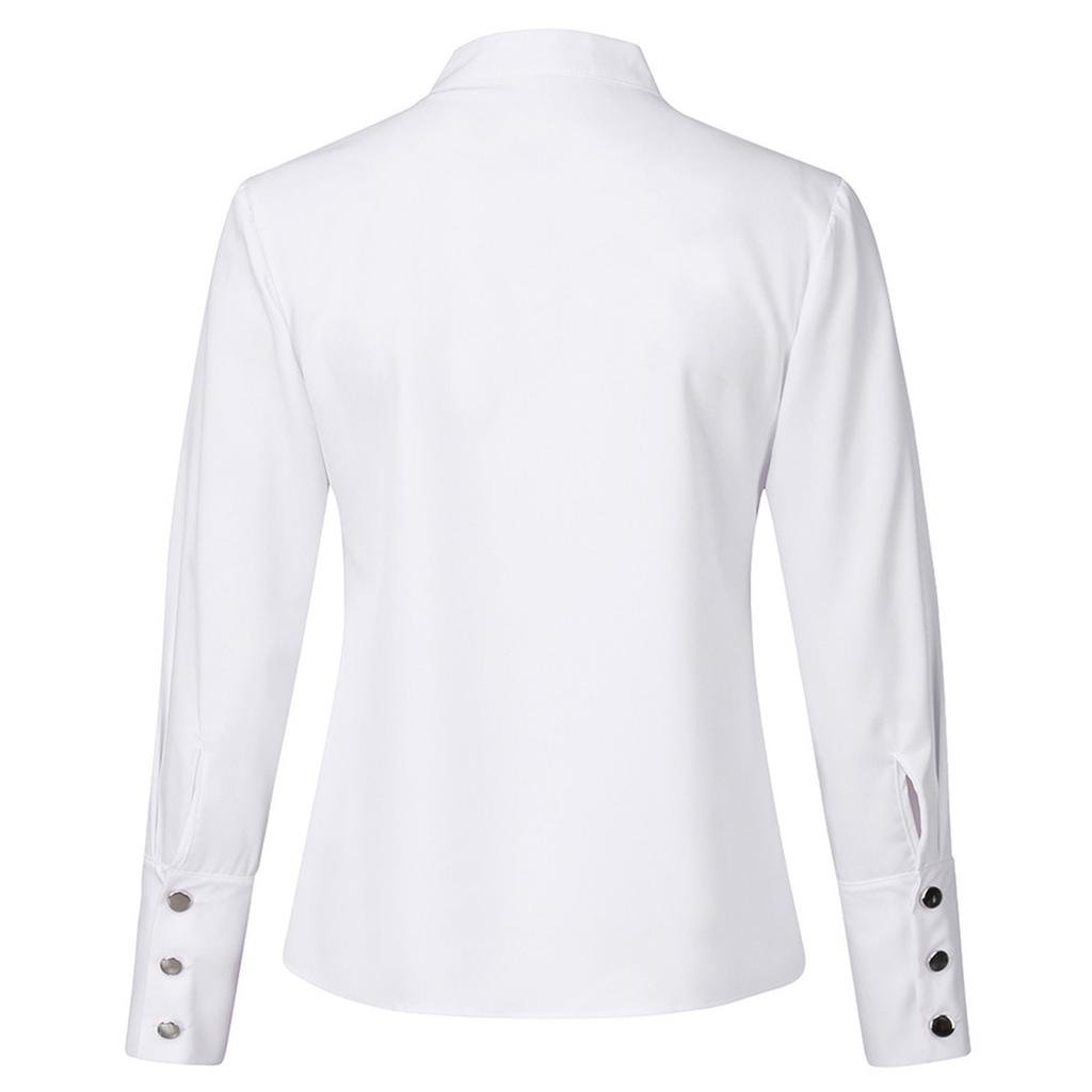 Women's Loose Fashion Shirts Solid Color Band Collar Long Sleeve Shirts Slim Tops