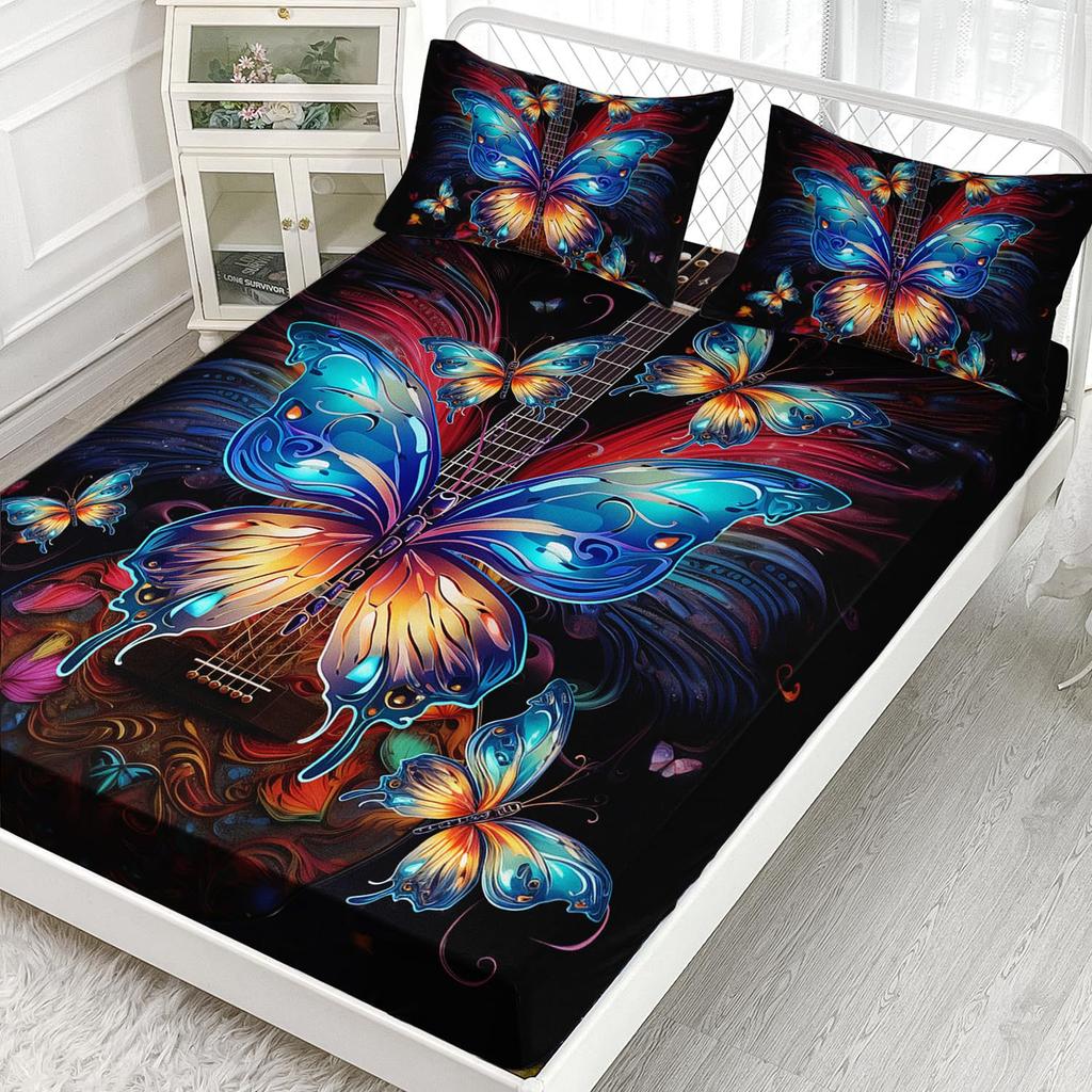 Color Butterfly Pattern Sheet Three-Piece Digital Printed Sheet Bedding Set Adult Children