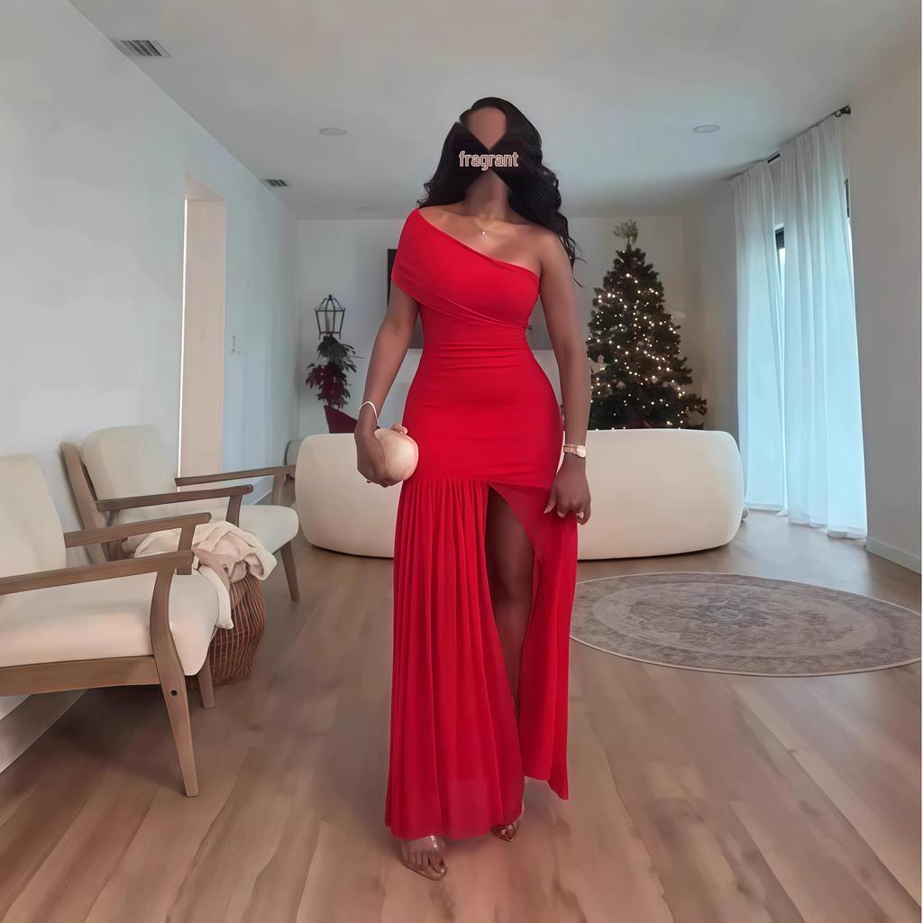 Весна 2025 Женское однотонное платье без рукавов асимметричного кроя с драпировкой