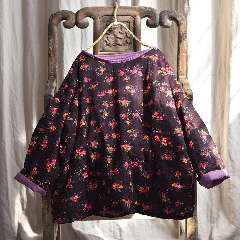 Johnature Women Pullover Vintage Autumn O-Neck Long Sleeve Spring Fall Loose Warm Chinese Style Print Floral Tops