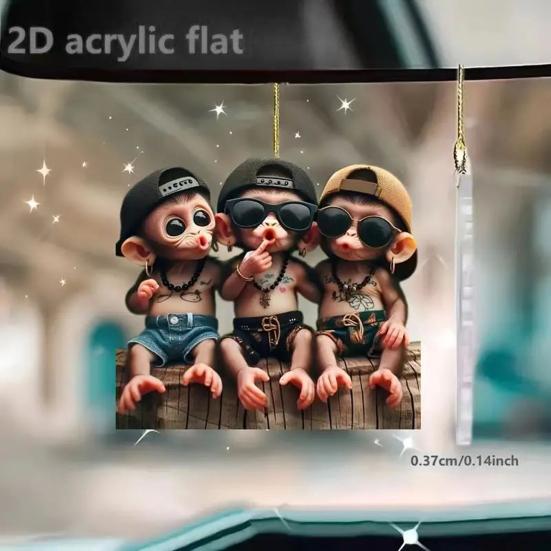 2D акриловый кулон, подвесное украшение со шнурком, легко подвешивается, мультяшная обезьяна, животное, рождественская елка, подвеска, универсальное украшение