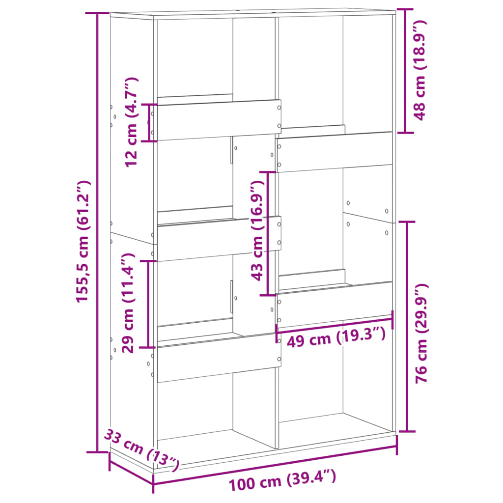 White Bookshelf 100 x 33 x 155.5 cm Engineered Wood