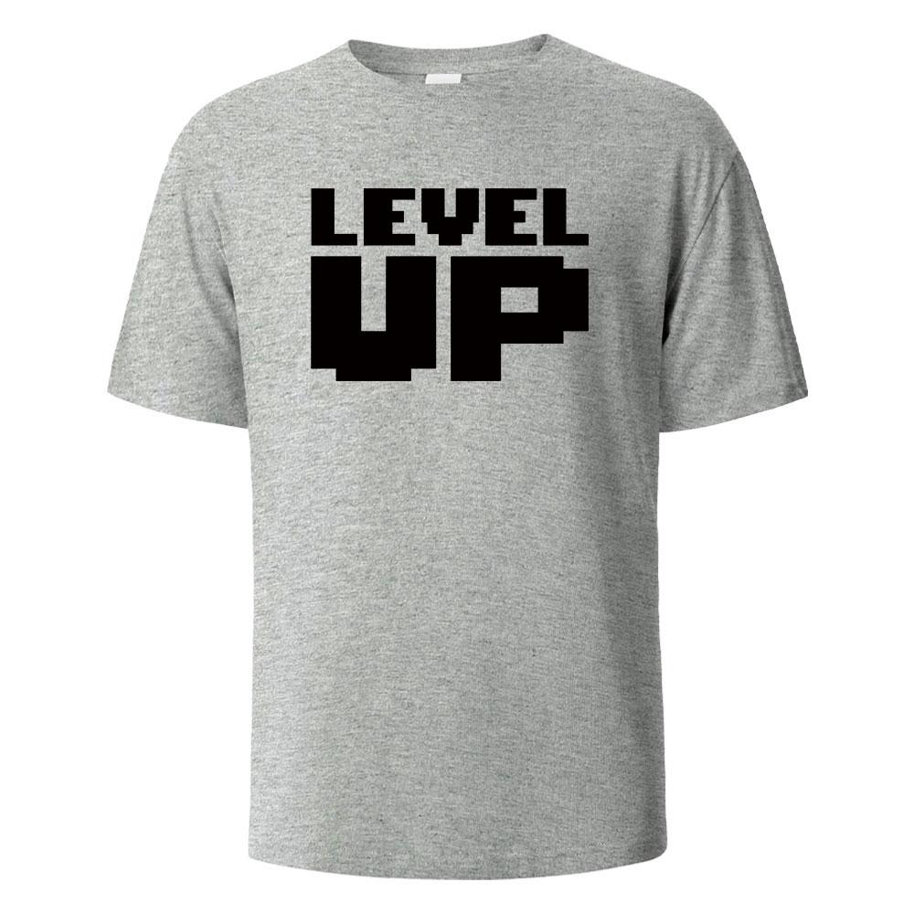Мужская футболка с принтом Level Up Базовая уличная одежда 100% хлопок Топы для мужчин и женщин Летние дышащие с коротким рукавом С круглым вырезом Базовые футболки