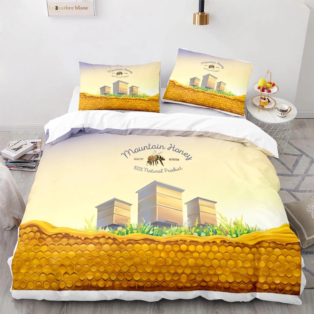 Милый мультяшный пододеяльник с пчелой King Queen Sweet Honey комплект постельного белья для детей, мальчиков и девочек, весенний желтый летающий насекомый полиэстеровый пододеяльник