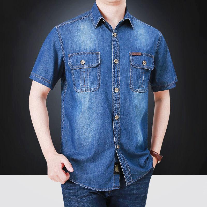 Summer Men's Shirts Polo Shirts Short Sleeve Shirt Plus Size Loose Half Sleeve Denim Shirt Breathable Comfortable