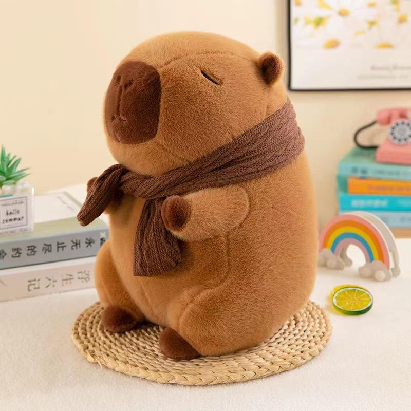 Custom Different Sizes Animal Fluffy Brown Capybara Baby With Turtle Backpack Cute Fat Capybara Plush Toy