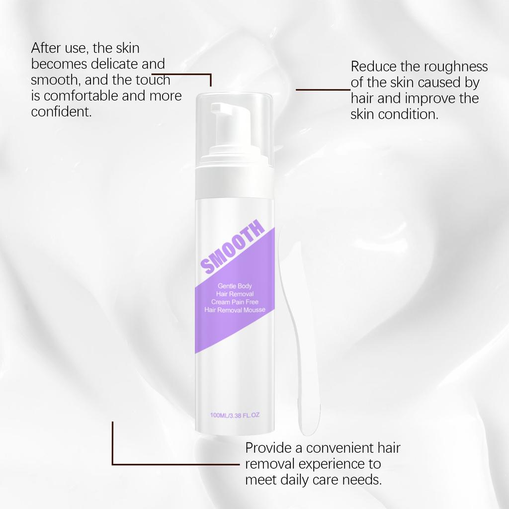 Gentle and moisturizing hair removal mousse with a fine, easy-to-rinse foam—suitable for multiple areas of the body; hydrating hair removal mousse