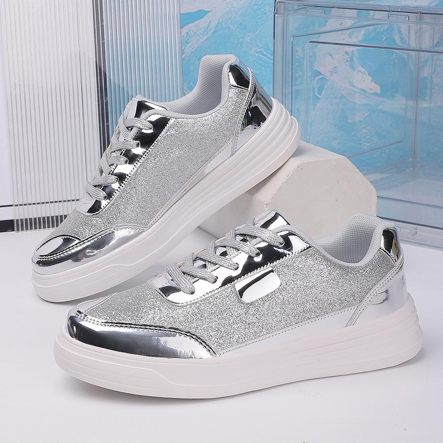 Spring And Autumn Korean Version Of Casual Sports Board Shoes, New Glossy Fashion Women'S Shoes, Low-Top Lace-Up Flats