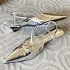 Elegant Ankle Strap Buckle Low Heel Mules Sandals Women Sexy Pointed Toe Patent Leather Women Pumps Summer Slingback High Heels