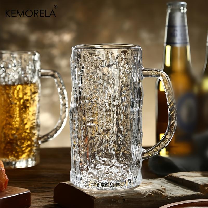 KEMORELA 1/2PC Pub Beer Glasses Thick-Base Pint Mugs with Frosted Glacier Texture Bar Grade Glassware for Lager IPA Craft Beer