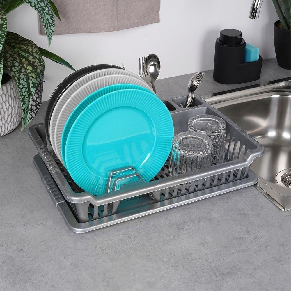 Gray dish drying rack 40x29x8.5 cm